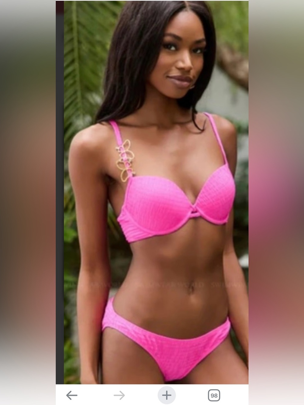 Beach Bunny Hot Pink Textured Bikini Set with Gold Ring Accents